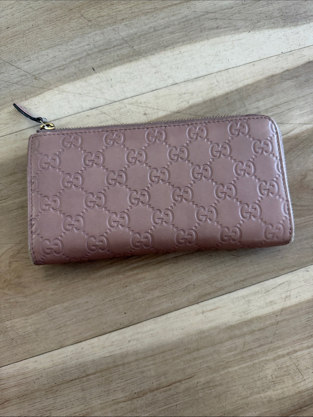 Gucci Blush Embossed GG Zip Around Wallet